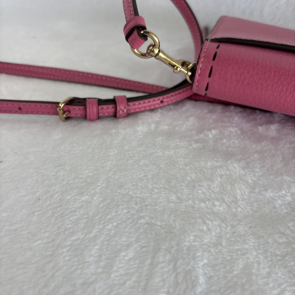 COACH Anna Foldover Crossbody Clutch Pink Pebble Leather Trompe L'oeil CH181 - Picture 3 of 16